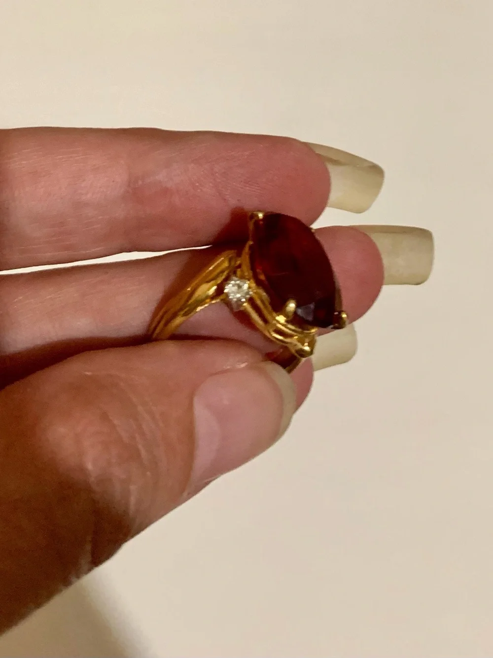 Vintage Gold Cocktail Ring with Deep Red Oval Gemstone #0027